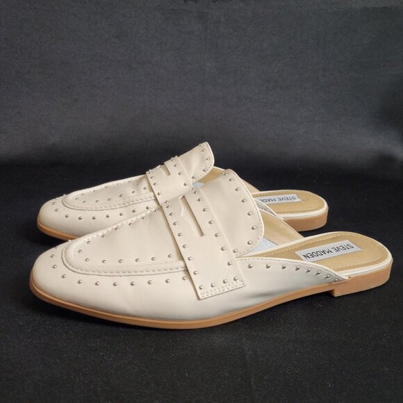 STEVE MADDEN Kendle Bone Studded Leather Mules 8.5 Excellent Condition Shoes - Picture 1 of 9
